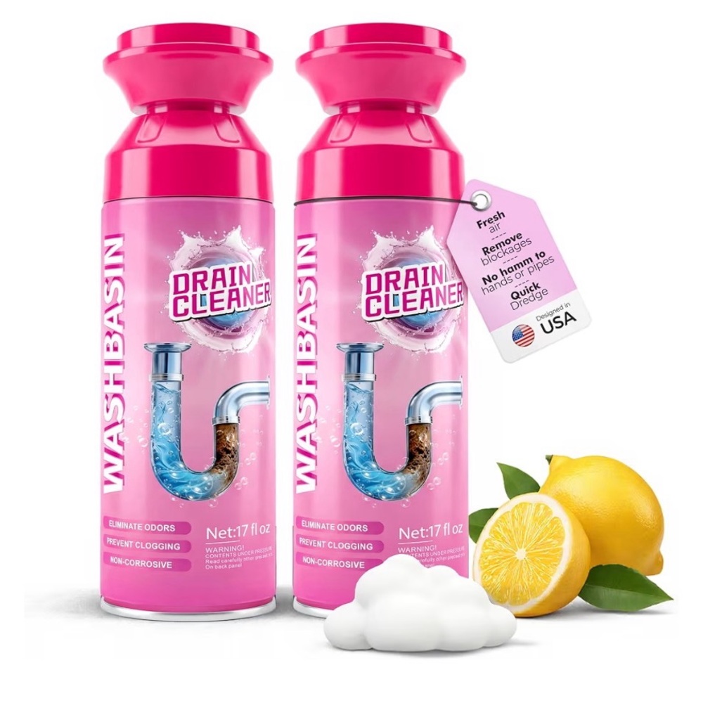 SHIUMORE Foaming Drain Cleaner 2 Pack Sink&Shower Deodorizer Hair Clog Remover